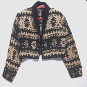 Womens Jacket Southwestern Bohemian Aztec Sz M Cotton black beige long sleeve